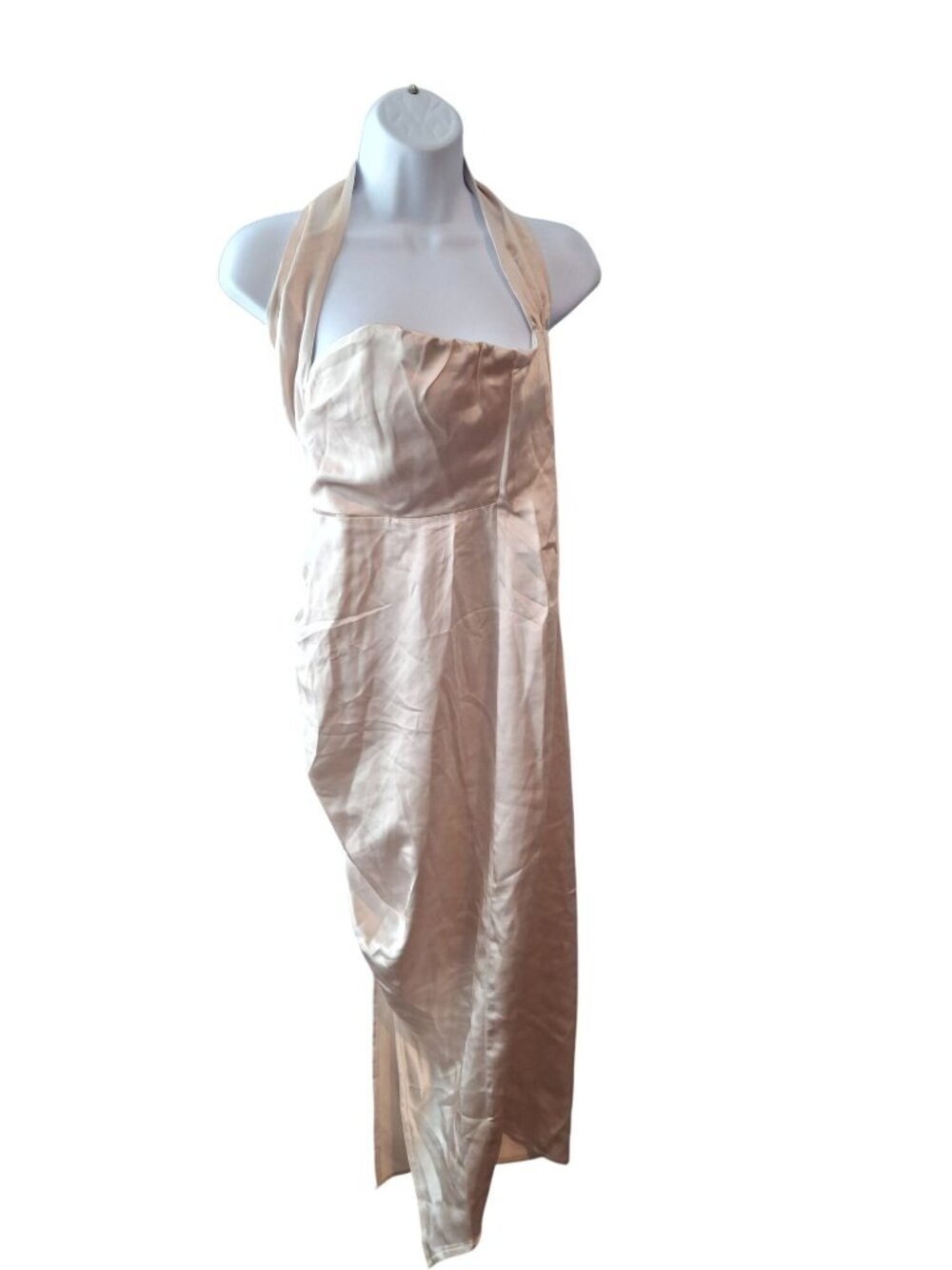 Here Comes The Sun Oyster Satin Maxi Dress M Quiet Luxury Bridesmaid Coastal